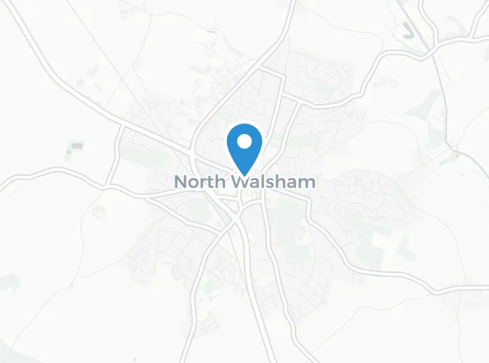 Map showing North Walsham, Norfolk